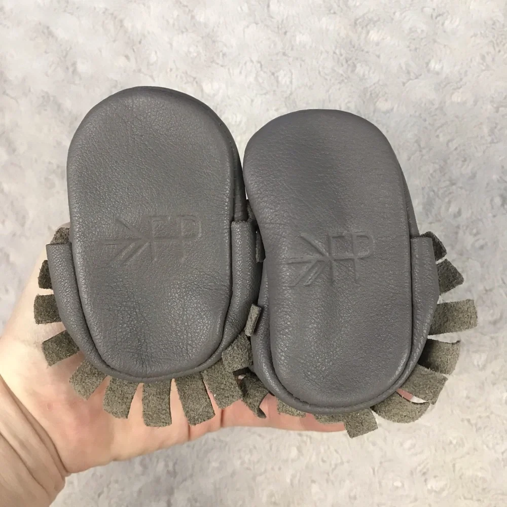 Freshly Picked Gray Baby Moccasins Fringe Size 0